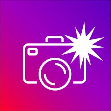 Camera icon with flash on the colored background. Editable Stroke 스톡 일러스트