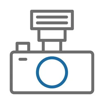 Camera icon with flash. Concept of photography, imaging, and visual media. Illustrazione stock