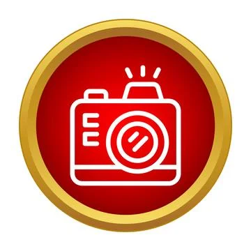 Camera icon with flash inside golden red circle Stock Illustration