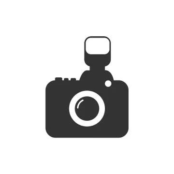 Camera icon. Flat design. Vector illustration. Grey on white background. Stock Illustration