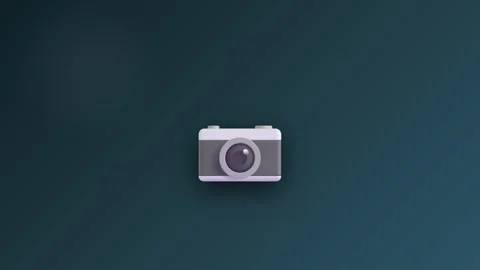 Camera icon floating against a dark teal background 스톡 동영상 345013335