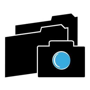 Camera icon with folders on white background. Vector illustration Stock Illustration