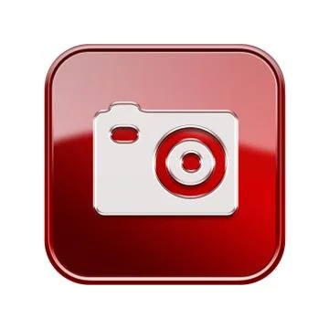 Camera icon glossy red, isolated on white background Stock Illustration