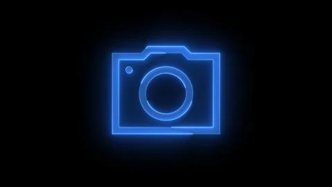Camera icon glowing neon animation black background Stock Footage 275144103