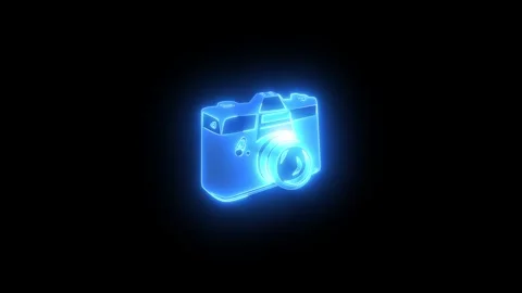 Camera icon glowing neon blue color animation black background Stock Footage 270501979