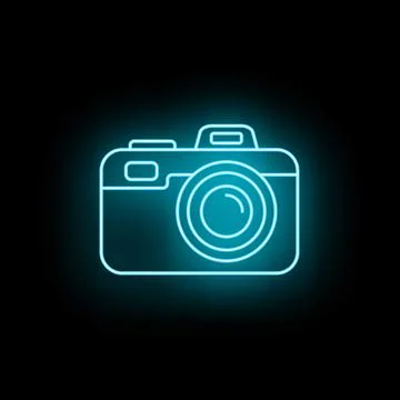 Camera icon glowing neon blue outline Illustrazione stock