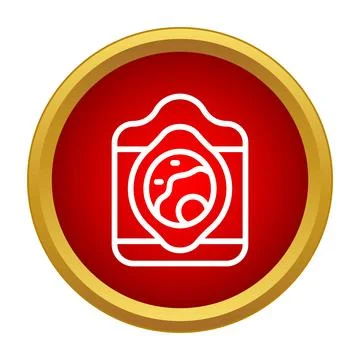 Camera icon with gold frame on red background Illustrazione stock