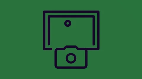 A camera icon on green background and with black white outline of line drawing Stock Footage 337035443