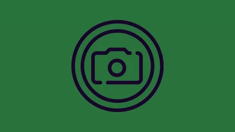 A camera icon on green background and screen with black circle it isolated on Stock Footage 337035454
