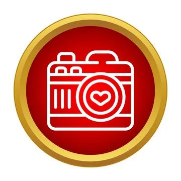 Camera icon with heart shape on red background Stock Illustration