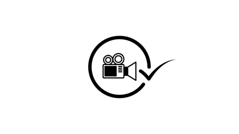 Camera icon loading animation, video production complete with check mark in.. Stock Footage 346497385