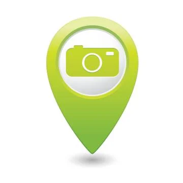 Camera icon on map pointer green Stock Illustration