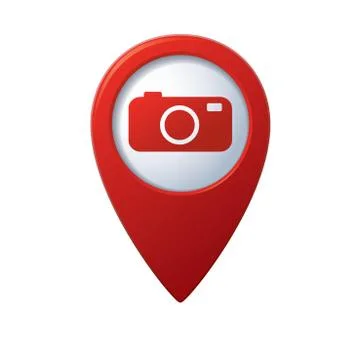 Camera icon on map pointer red Stock Illustration