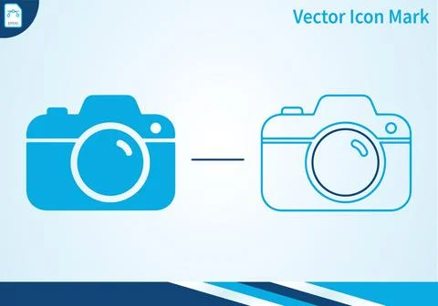 Camera icon mark blue solid and outline style. 스톡 일러스트