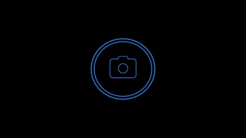 Camera icon neon animation on black background with circular lines flickeri.. 動画素材 333978005