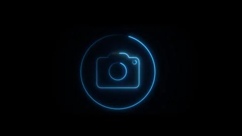 Camera icon with neon glowing loop animation. Stock Footage 317307174