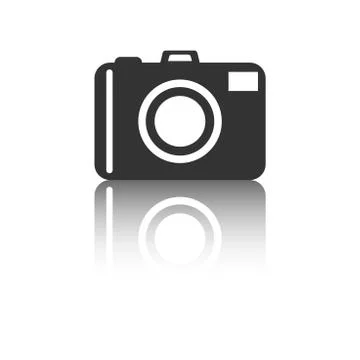 Camera icon with reflection effect on white background. Flat vector illustrat Illustrazione stock