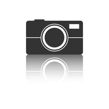 Camera icon with reflection effect on white background. Flat vector illustrat Stock Illustration