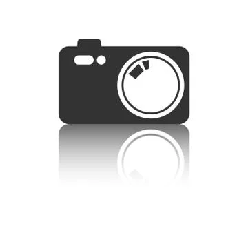 Camera icon with reflection effect on white background. Flat vector illustrat Stock Illustration