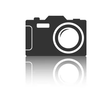 Camera icon with reflection effect on white background. Flat vector illustrat Illustrazione stock