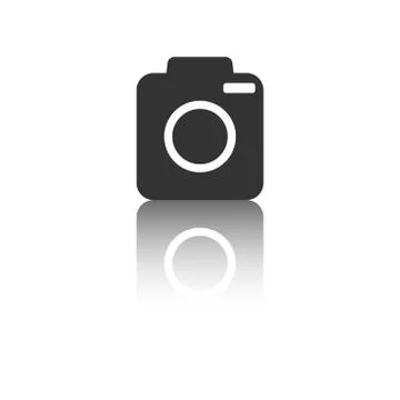 Camera icon with reflection effect on white background. Flat vector illustrat Illustrazione stock