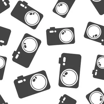 Camera icon seamless pattern background. Business flat vector illustration. P Illustrazione stock