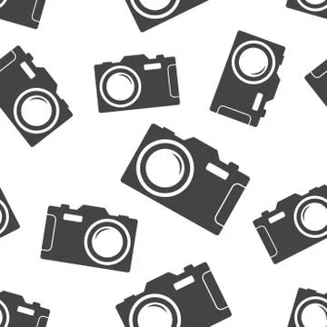 Camera icon seamless pattern background. Business flat vector illustration. P Illustrazione stock