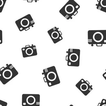 Camera icon seamless pattern background. Business flat vector illustration. P Illustrazione stock
