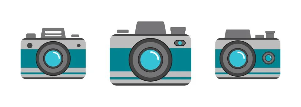 Camera icon set. Colored flat style vector design Stock Illustration