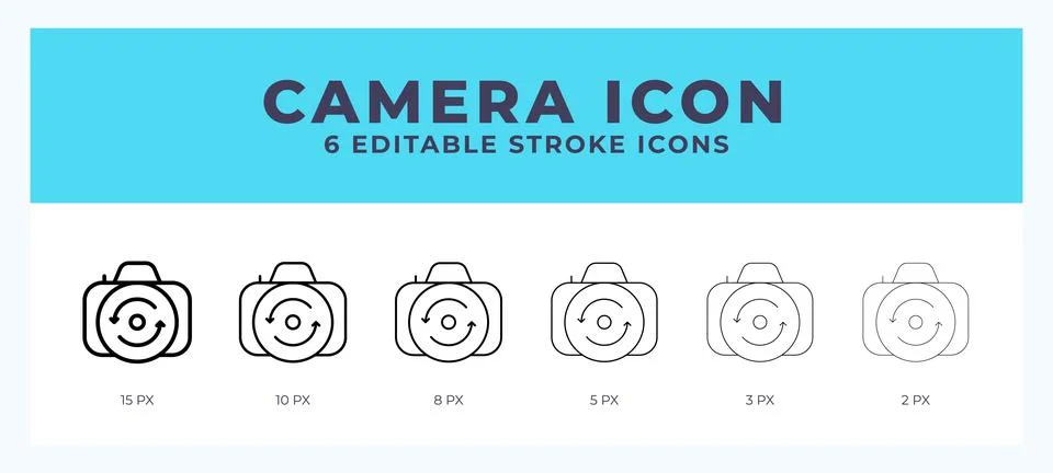 Camera icon set with different stroke. Design elements for logo. Vector ill.. Illustrazione stock