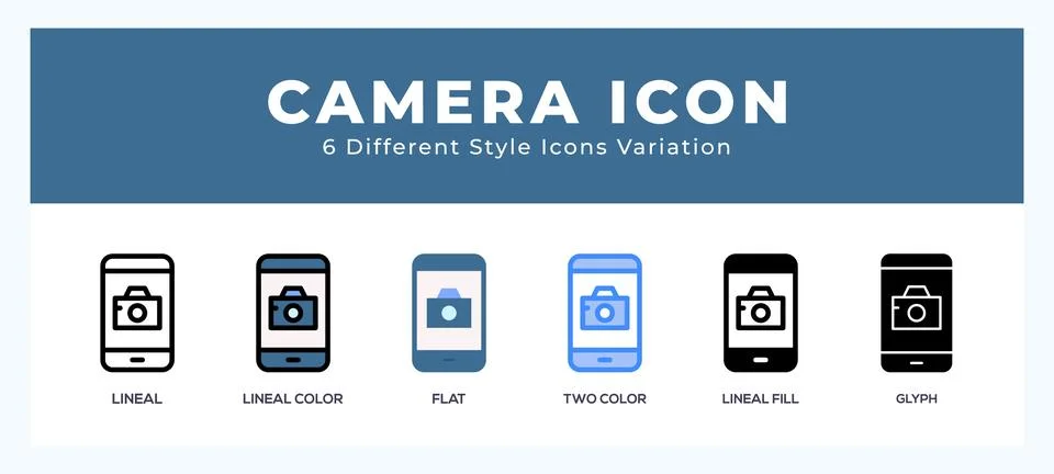 Camera icon set. outline. glyph black. flat color and filled line color Stock Illustration