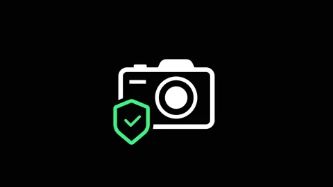 Camera icon with shield sign. Stock Footage 231986957