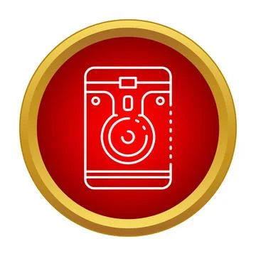 Camera icon simple design on red button Stock Illustration