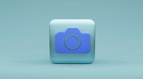 Camera icon on square shape , 3d rendering Stock Illustration
