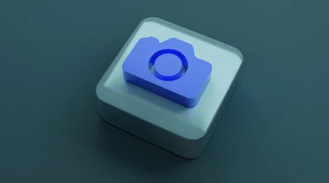 Camera icon on square shape , 3d rendering Stock Photos