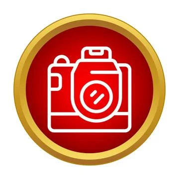 Camera icon symbol on red background with golden border Stock Illustration