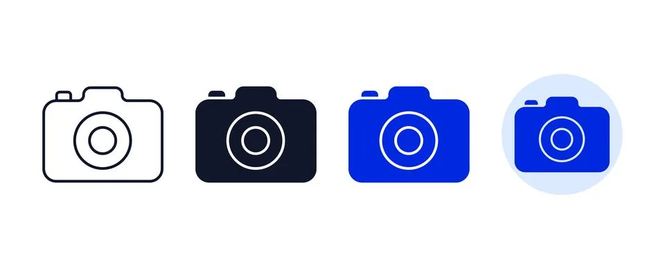 Camera icon variations in outline solid and blue color styles for digital i.. Stock Illustration