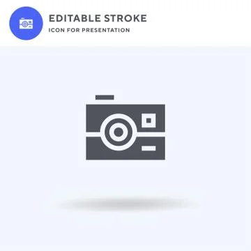 Camera icon vector, filled flat sign, solid pictogram isolated on white, logo Illustrazione stock