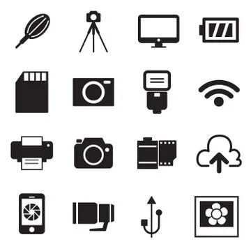 Camera Icons and Camera Accessories Icons vector illustration Illustrazione stock