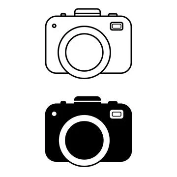 Camera icons. Black and White Vector Icons. Digital Cameras. Travel and Vac.. Stock Illustration