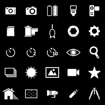 Camera icons on black background Stock Illustration