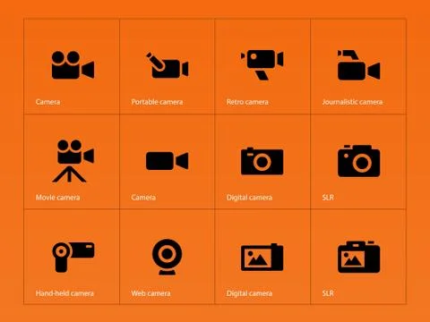Camera icons on orange background. Stock-Illustration