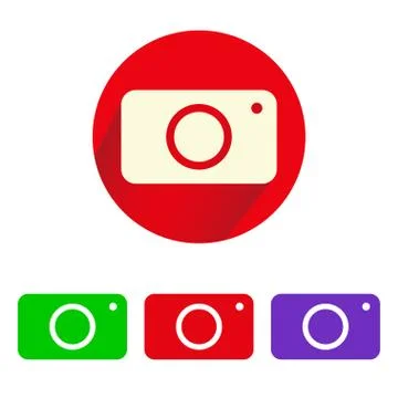 Camera icons set of different colors, camera with shadow. Illustration of cam Stock Illustration