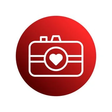 Camera illustration with a heart lens on red background representing photog.. Stock Illustration