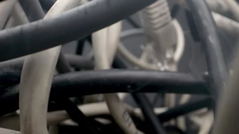 The camera immerses itself in the thicket of network cables and other eleme.. Video stock 246822390