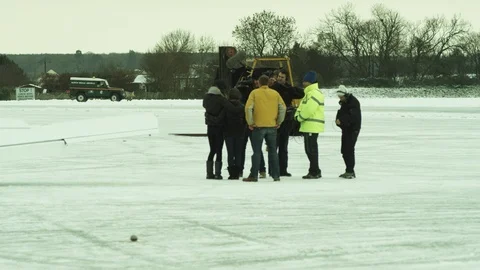 Camera Interview on icy airstrip 5/5 Stock Footage 87095518