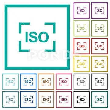 Camera iso speed setting flat color icons with quadrant frames: Royalty ...