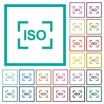 Camera iso speed setting flat color icons with quadrant frames Stock Illustration
