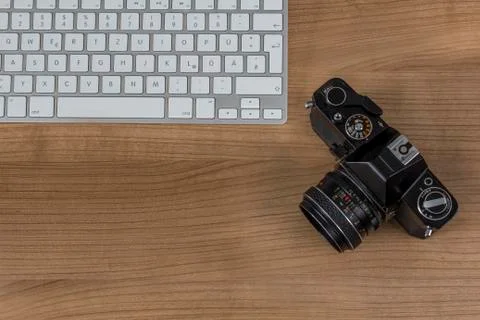 Camera keyboard on a desktop Stock Photos