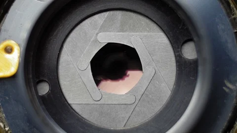 Camera Lens Aperture Diaphragm Iris Opening And Closing when Taking Pictures Stock Footage 121084132